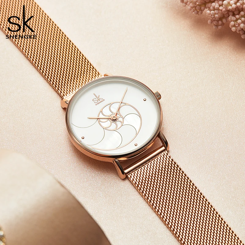 Часы Shengke женские кварцевые в виде ракушек модные креативные японские