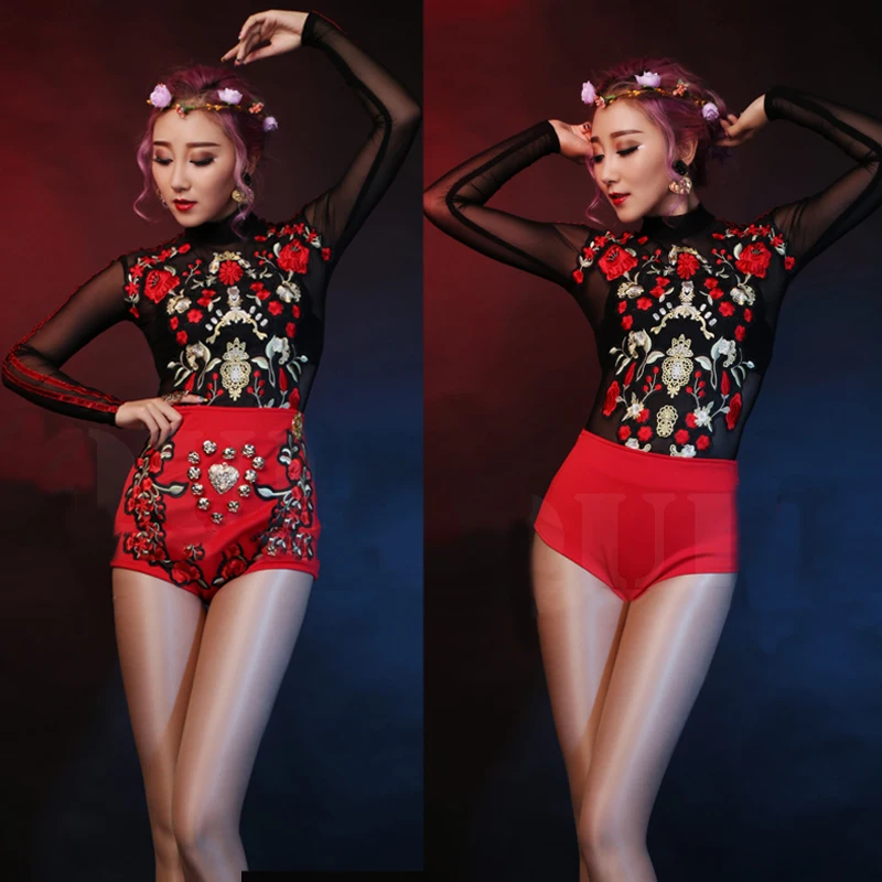 

Женский костюм для джазовых танцев, красное, розовое, черное боди с шортами с высокой талией, Женский костюм ГОГО, сценическая современная т...