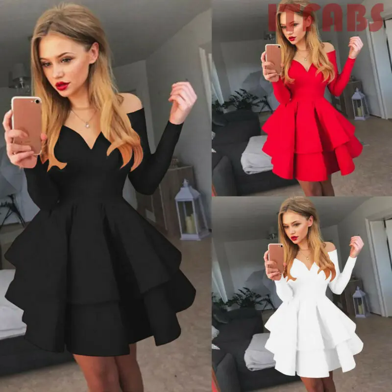 Женское сексуальное многослойное платье с оборками и открытыми плечами без