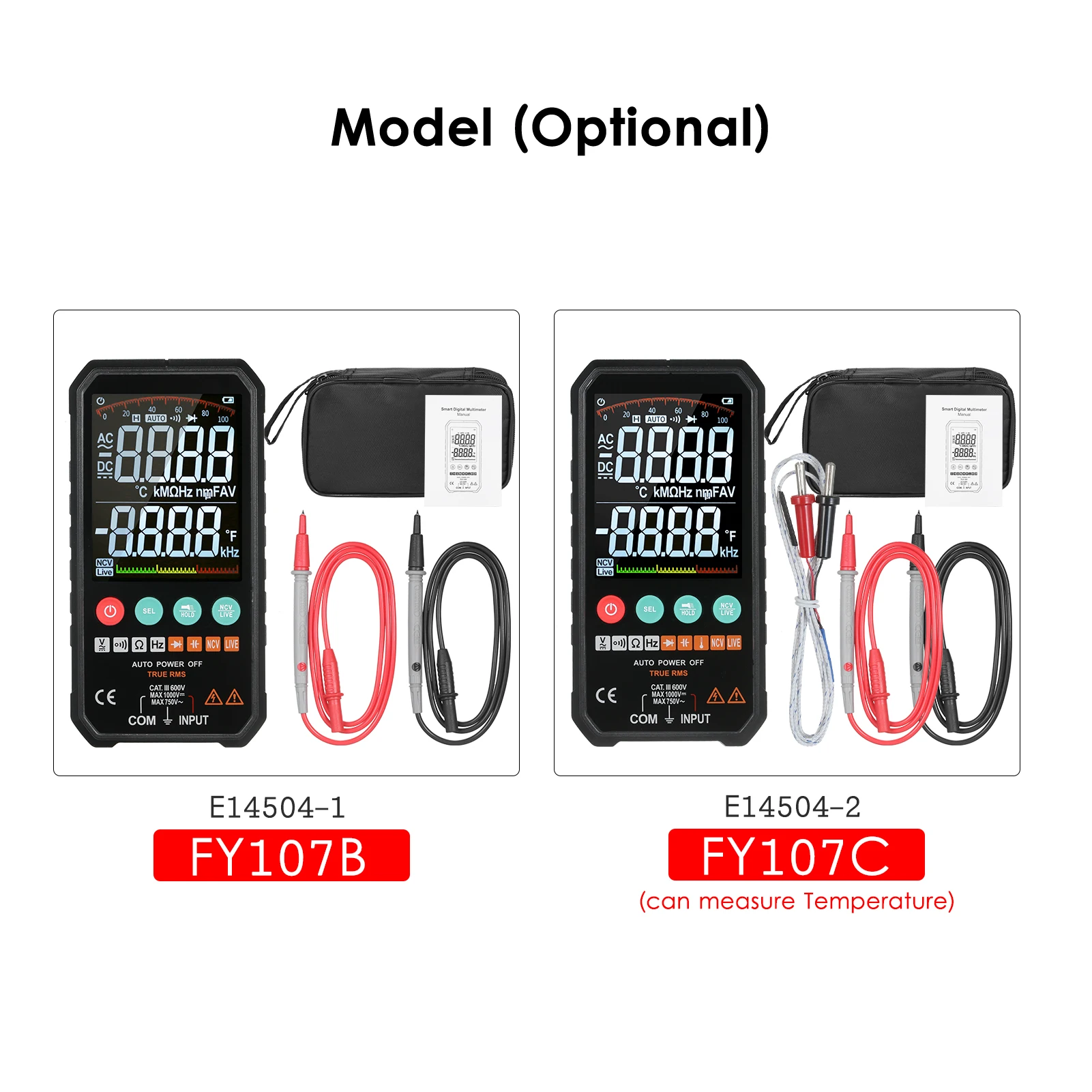 

Digital Smart Multimeter True-RMS Auto-Ranging Multimeter with Volt Ohm Capacitance Continuity Temperature Frequency DC/AC Tests