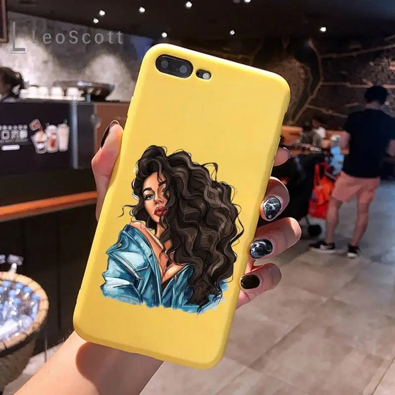 

VOGUE Christmas Princess Girl Female Phone Case Yellow Candy Color for iPhone 6 7 8 11 12 s mini pro X XS XR MAX Plus