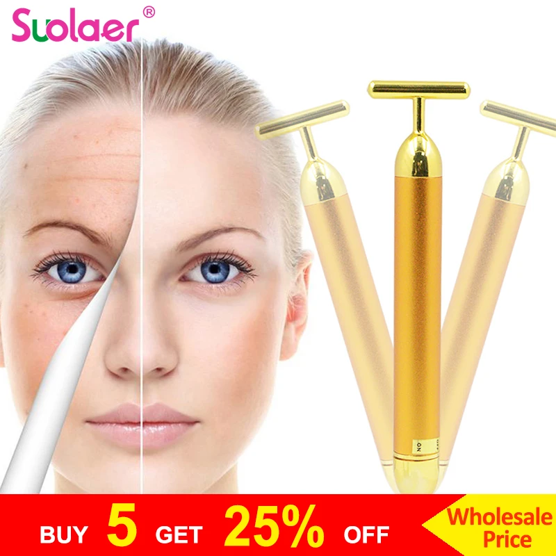 Энергетическая красота бар 24k золотой вибрирующий роликовый массажер для лица