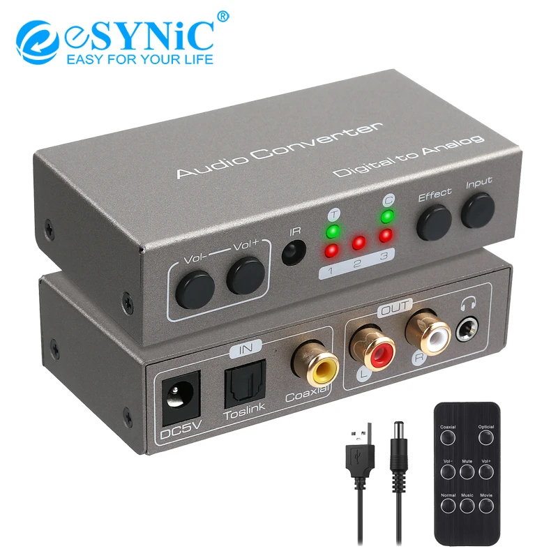 ESYNiC 192 кГц ЦАП цифро-аналоговый аудио конвертер с дистанционным Toslink коаксиальный