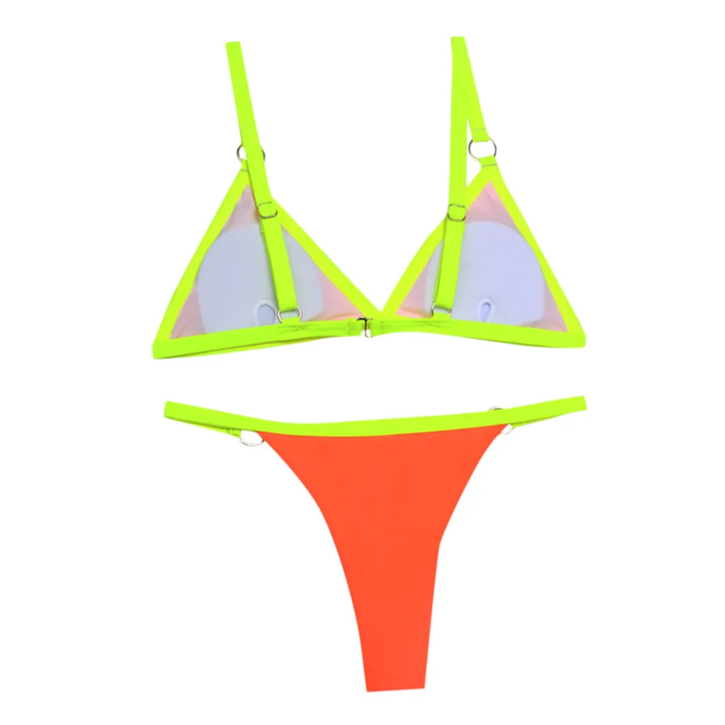 

Orange Splicing Bikini Women 2021 Bathing Suit Colorful Spaghetti strap Swimsuit Low Waisted Bikinis For Hot Lady Swimwear