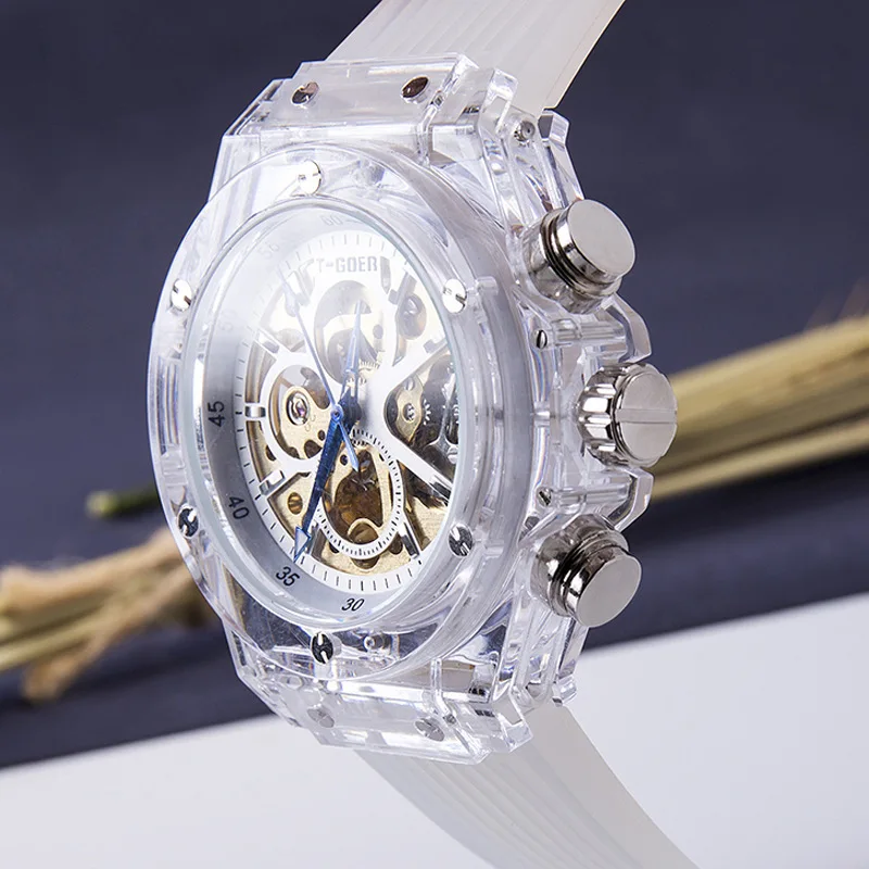 Прозрачные Спортивные часы для влюбленных мужчин и женщин автоматические полые