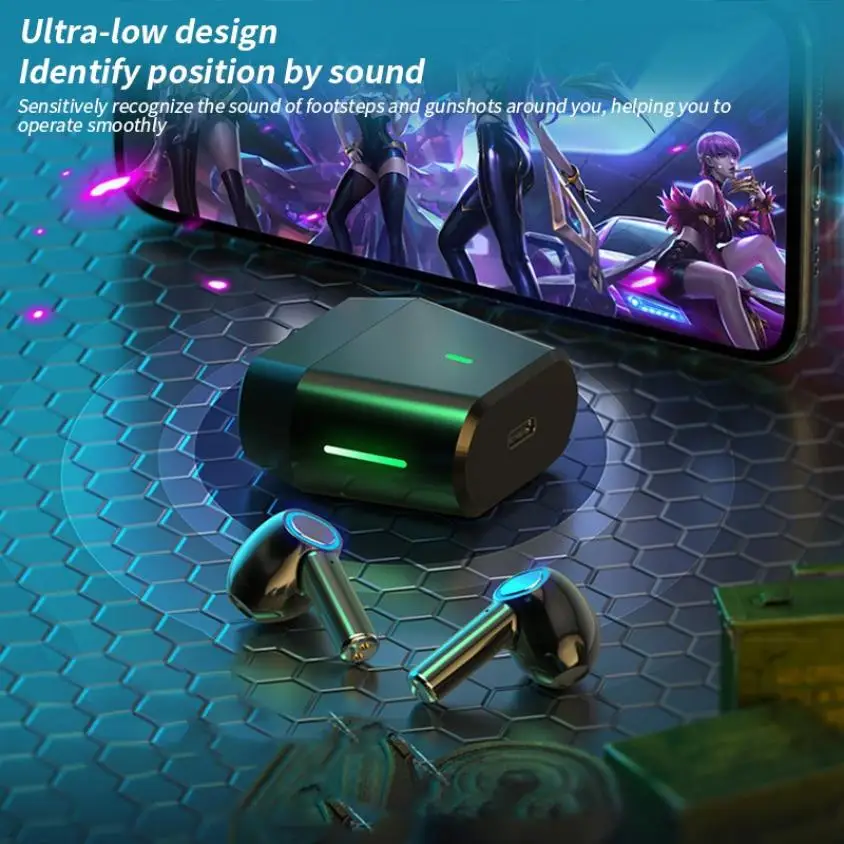 

TWS Smart Bluetooth Headset Wireless Touch Stereo Noise Reduction Low Latency Gaming Headset In-Ear Waterproof Sports Earphone