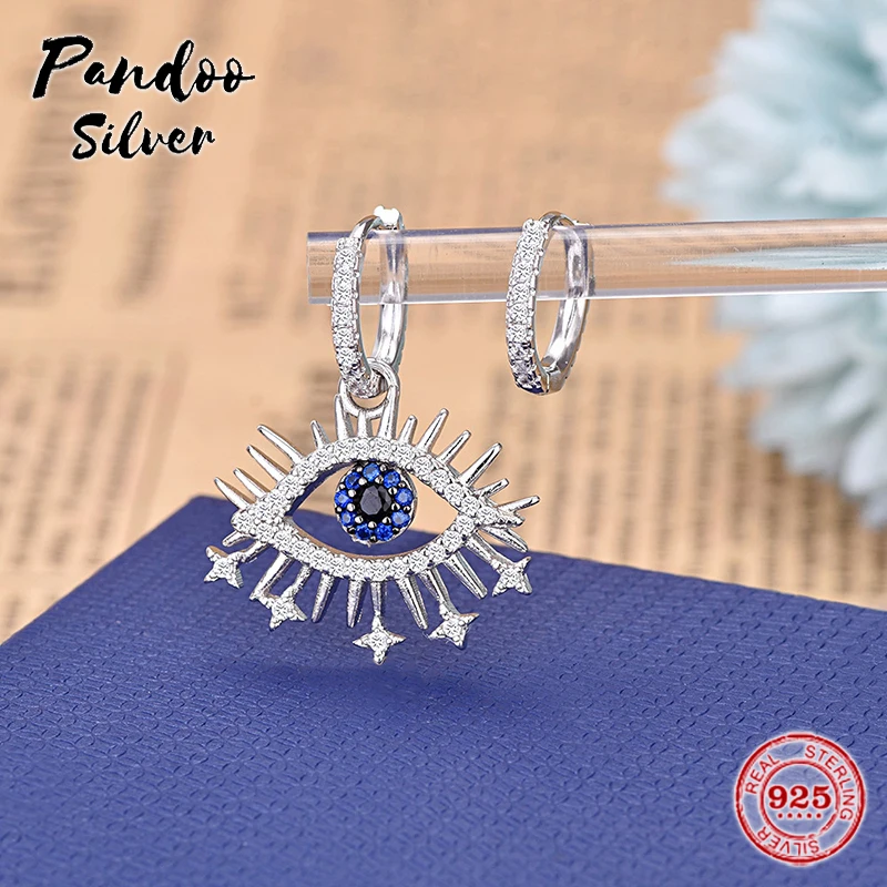 

Pandoo Fashion Charm Sterling Silver Original Jewelry,Asymmetric Silver Pop Lucky Eye Earrings Luxury Jewelry Gift For Female