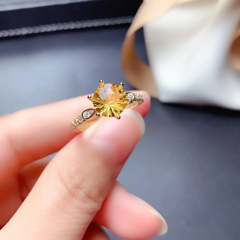 

shilovem 925 sterling silver Piezoelectric citrine Rings fine Jewelry women trendy wedding open Christmas gift 8mm mj0808003agj