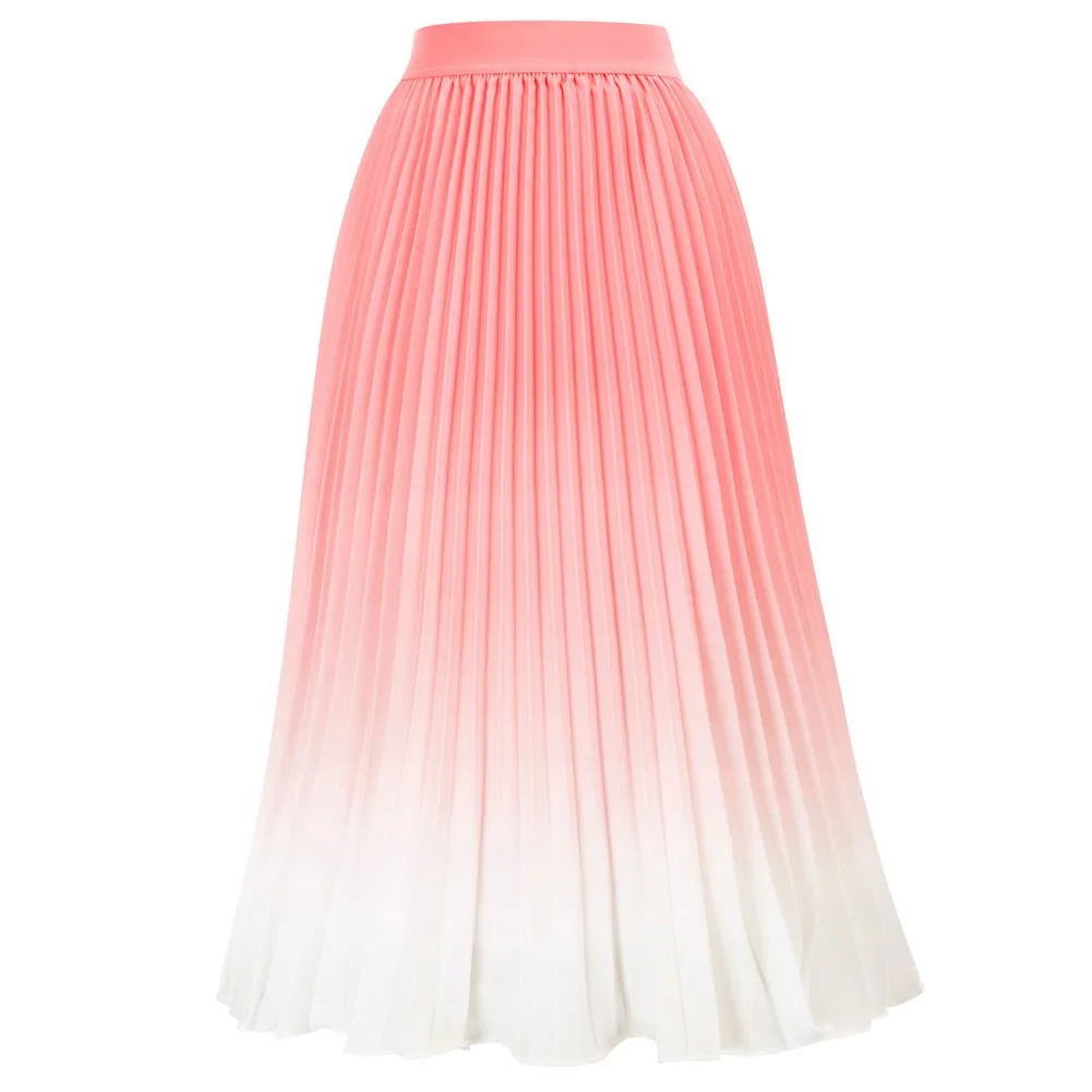 

Kate Kasin Women Gradient-Color Swing Skirt Elastic Waist Pleated Flared A-Line Skirt