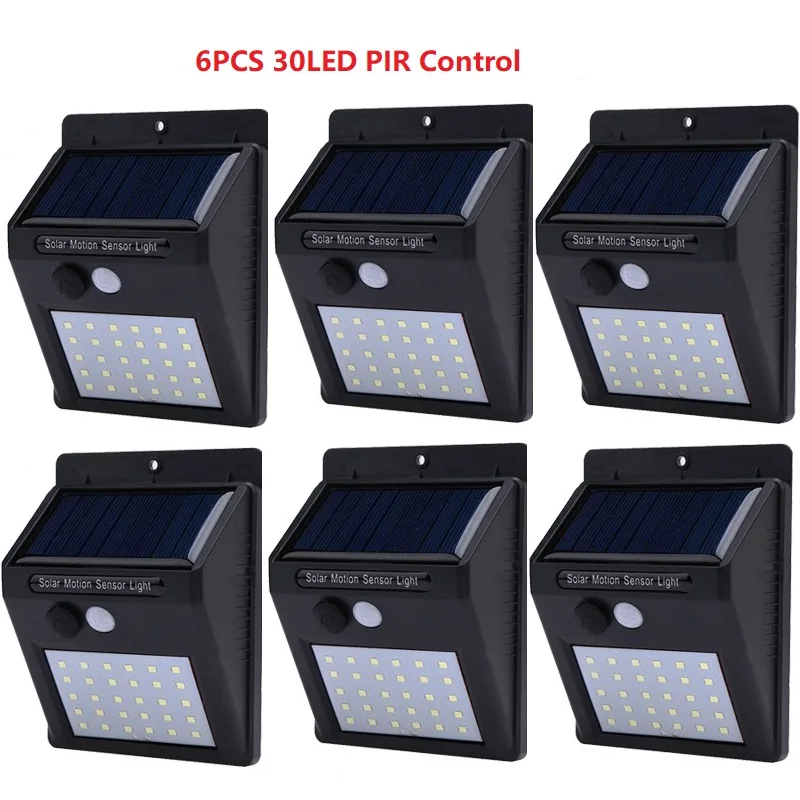 6pcs 30LED 30/40 светодиодный светильник, Солнечная гирлянда, силовая лампа, PIR датчик движения, настенный светильник, уличный солнечный светильник, водонепроницаемый энергетический садовый светильник - Испускаемый цвет: 6pcs 30LED