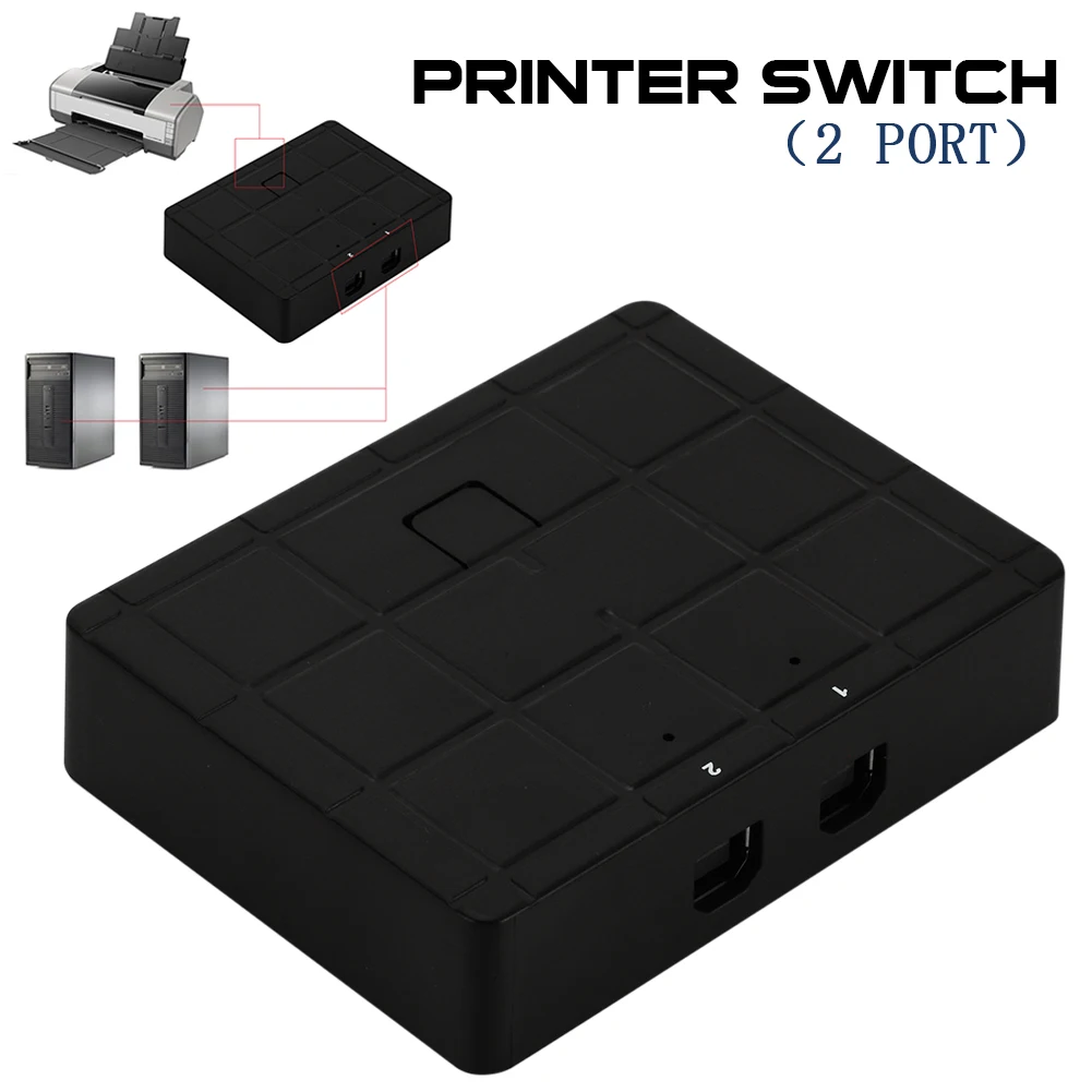 

2-Port USB 2.0 Sharing Printer Switcher Selector Automatic Switch Sharing Device Plug and Play Splitter for Printer Scanner