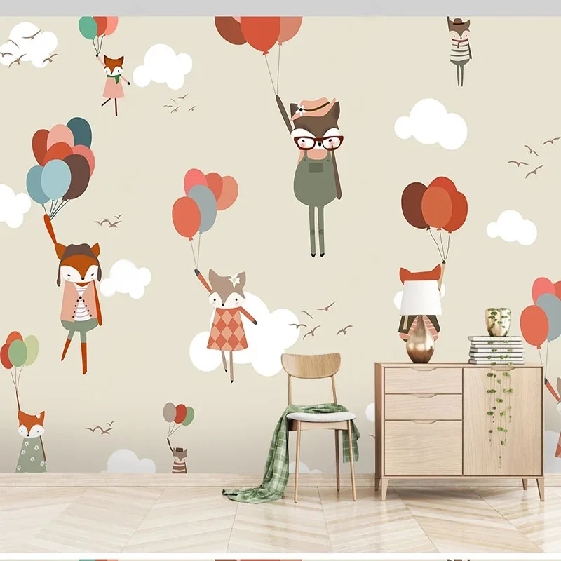

Custom Mural Wallpaper 3D Cartoon Fox Animal Balloon Background Wall Painting Sticker Self-Adhesive Poster Papel De Parede Tapet