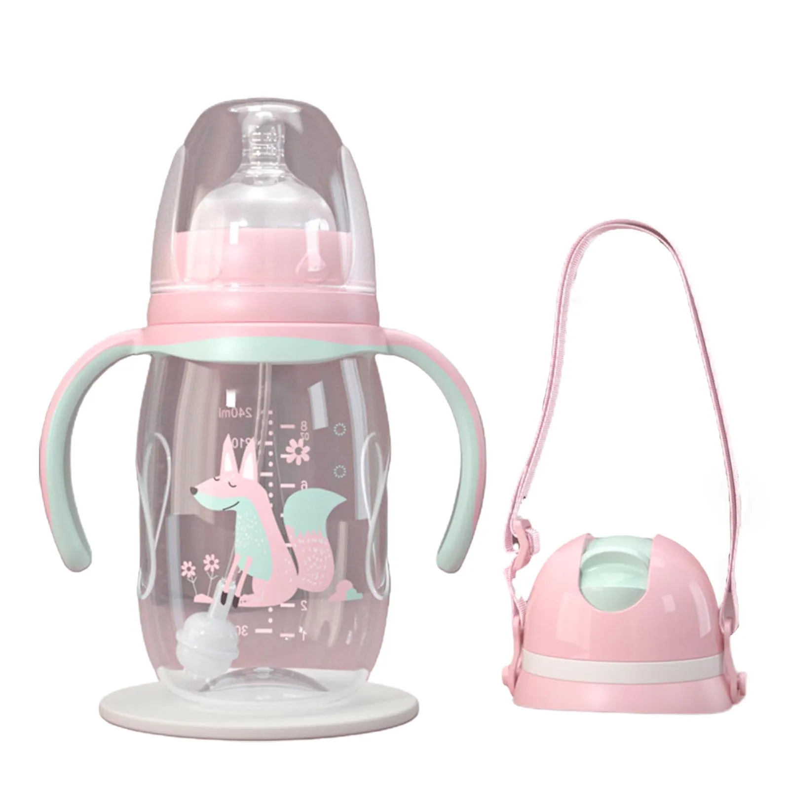 Biber&oacute;n con asa para beber para ni&ntilde;os reci&eacute;n nacidos, botella de paja para agua y zumo, taza de entrenamiento, 240/300ml-4