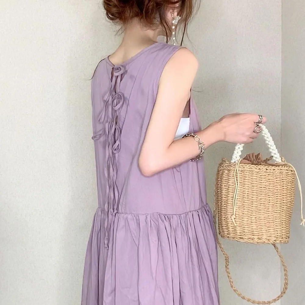 

Purple Casual Daily Sweet Maxi Dress Summer Sleeveless Long Dress Korean Janpan Women 2021 Robe Femme Vestiods Loose Dresses