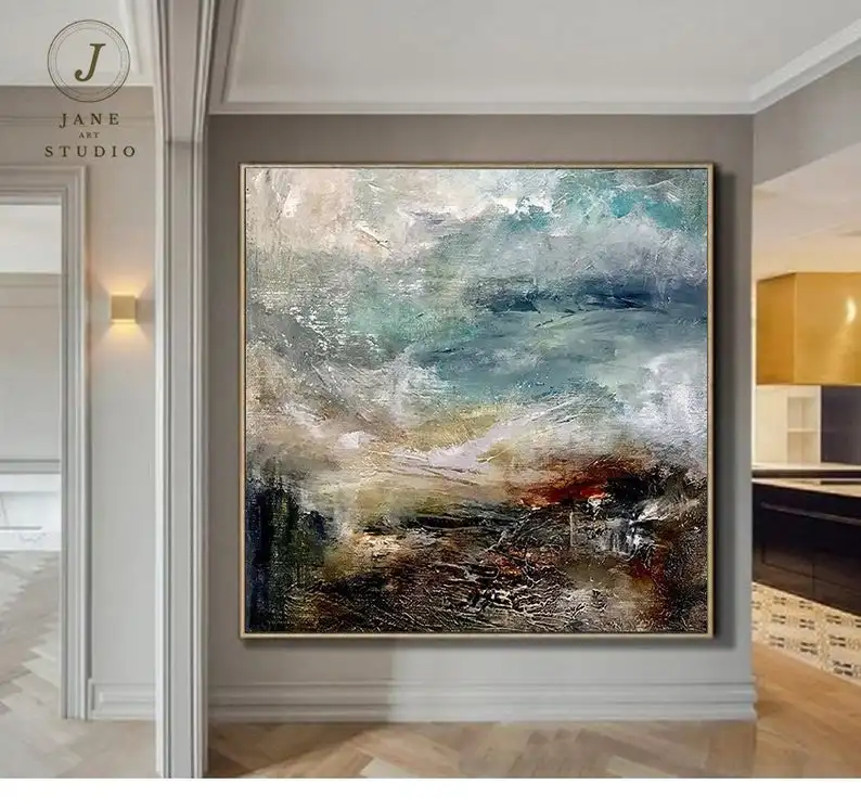 Пляжная текстура оригинальная морская абстрактная картина маслом большое небо и