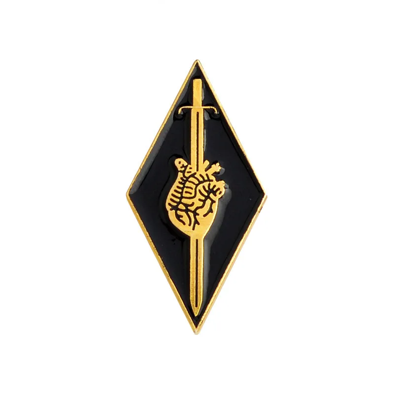 Модный меч сердце лацкан булавка женский значок черный розовый цветок дизайн