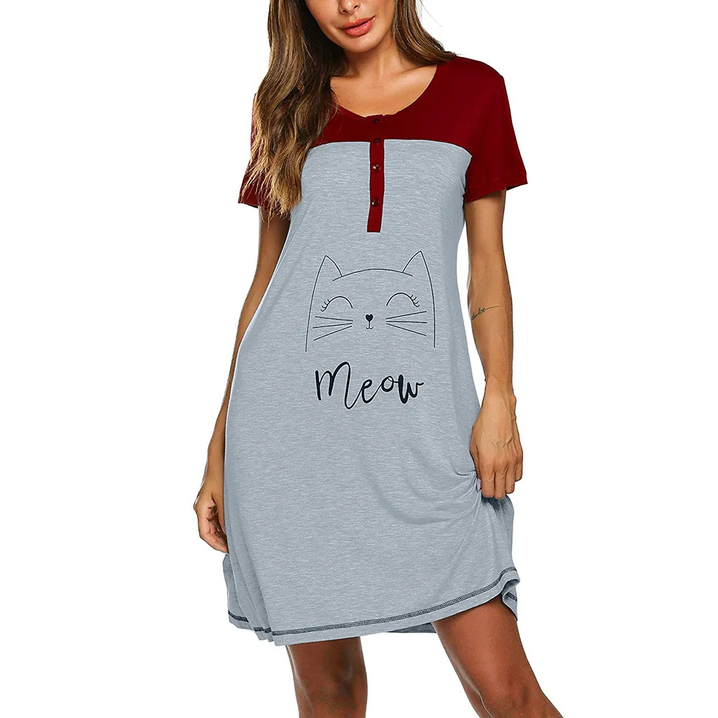 

2020 New Pregnancy Pajamas Women Maternity Short Sleeve Cute Print Nursing Nightdress Breastfeeding Dress pyjama de grossesse