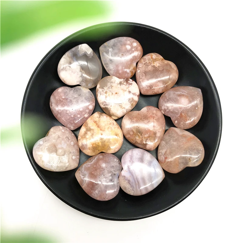 1 шт. натуральный агат в форме сердца из цветка вишни Хрустальный драгоценный