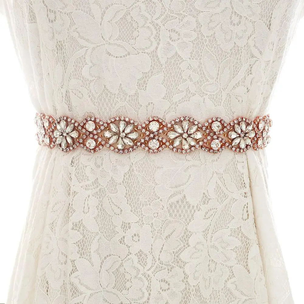 

Rhinestone Wedding Belt Handmade Rose Gold Crystal Wedding Dress Belt Sash With Satin Ribbon Cheap Bridal Accessories 2019