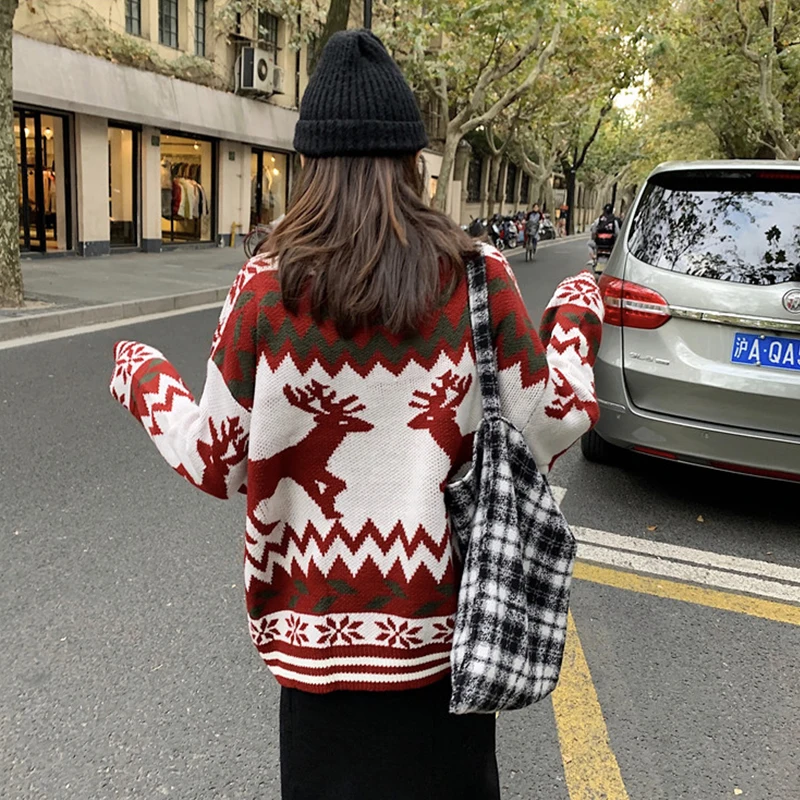 Preppy Style Winter Pullover Female Knitted Sweater with Deers for Women O-neck Sweaters Tops Mujer Jumper | Женская одежда