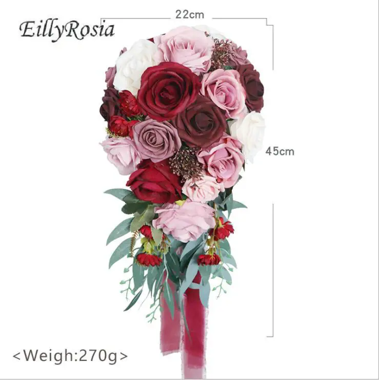 Искусственные каскадные цветы EillyRosia для невесты Бордовый синий свадебный букет