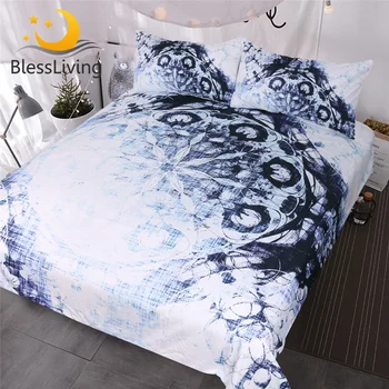 Blessliving Vintage Mandala Duvet Cover Dark Blue Ink Gradient Floral Bedding Set Abstract Bedspread Bohemian Bed Duvet Set 1