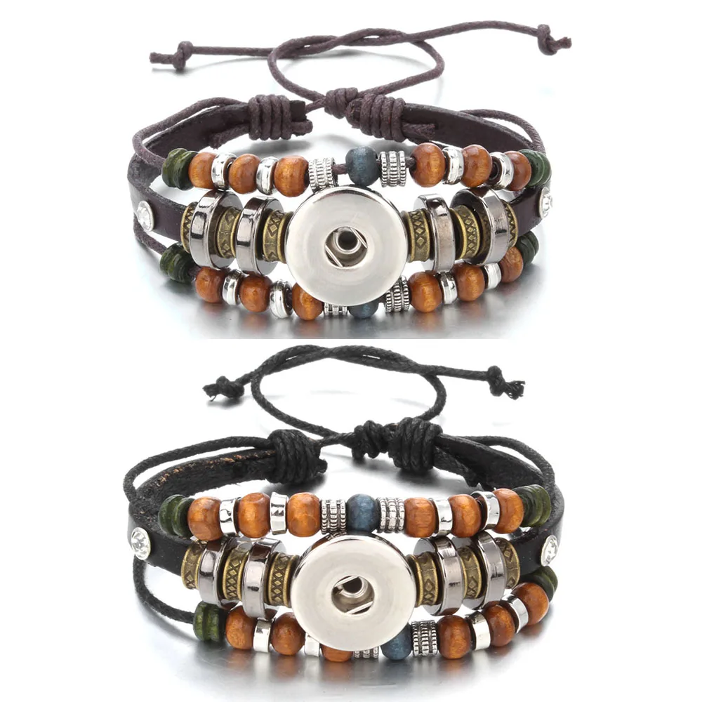 Новые модные плетеные кожаные браслеты с бусинами подходящие для 18 мм оснастки