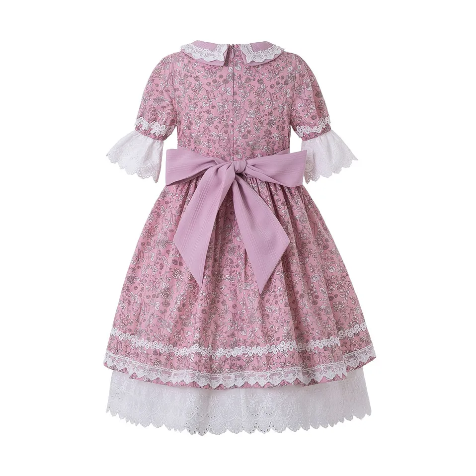 Pettigirl Summer Party Dress Doll Collar Raffle Sleeve Flower Printed Kids Boutique +Headwear G-DMGD211-284 | Детская одежда и