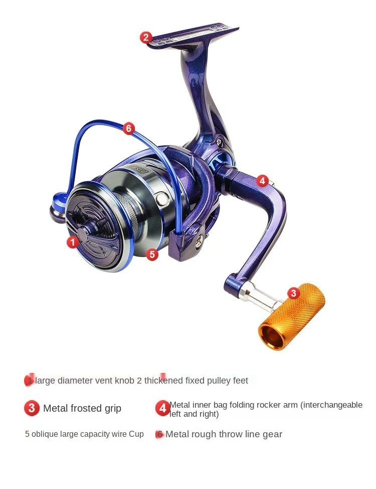 

Bakawa Fishing Spinning Reel Metal Spool 5.2:1/4.7:113BB Ball Bearings Carp Fishing Reel 2000-6000 Metal Line Cup Sea Tackle