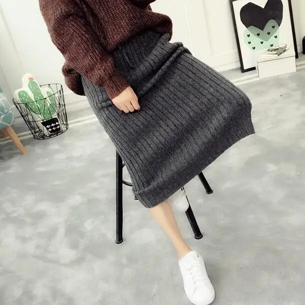 2020 зимние юбки-карандаш средней длины на шнуровке серая Юбка До Колена шерстяная