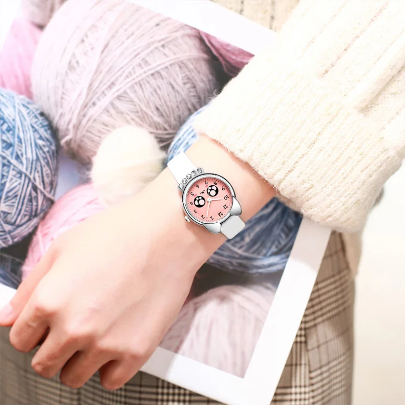 KDM милые детские часы 2019 кварцевые Мультяшные для девочек с рисунком кота Стразы