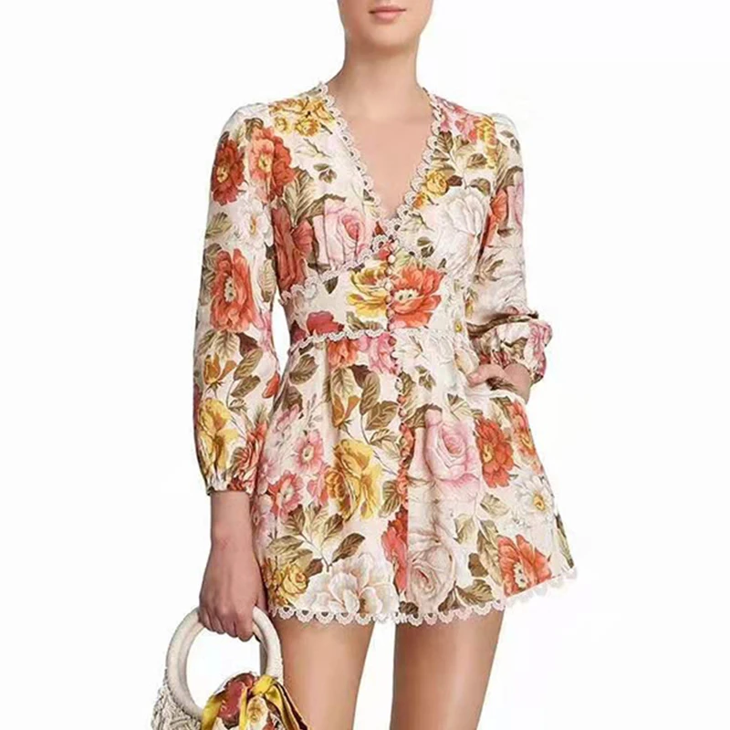 Женский винтажный комбинезон с кружевной отделкой цветочный принт пляжный