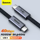 Кабель Baseus USB C на Type C PD 100 Вт для быстрой зарядки для MacBook iPad Pro Xiaomi mi Samsung USB 4,0 40 Гбитс, кабель для передачи данных, шнур 8K @ 60 Гц