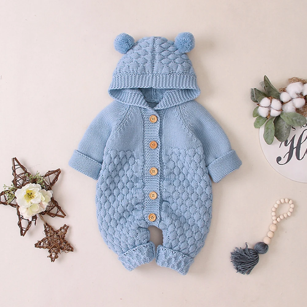 light blue LOOZYKIT/детские вязаные комбинезоны с рисунком медведя; Осенний комбинезон для новорожденных мальчиков; зимний свитер с длинными рукавами; Детский комбинезон - Цвет: light blue