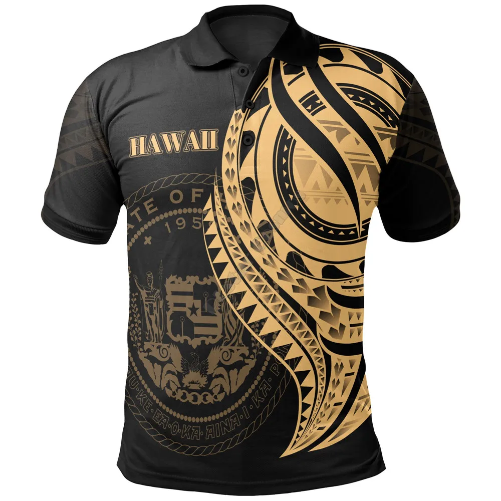 

Hawaii Polo Shirt Gold Color Polynesian Patterns Summer 3D Printed Polo Shirt Men for Women Short Sleeve T-shirt 01