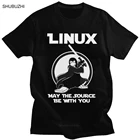 Забавная Мужская футболка Linux, футболка May The Source Be With You, программист, компьютерный проявитель, гик, ботаник, футболка из хлопка с коротким рукавом