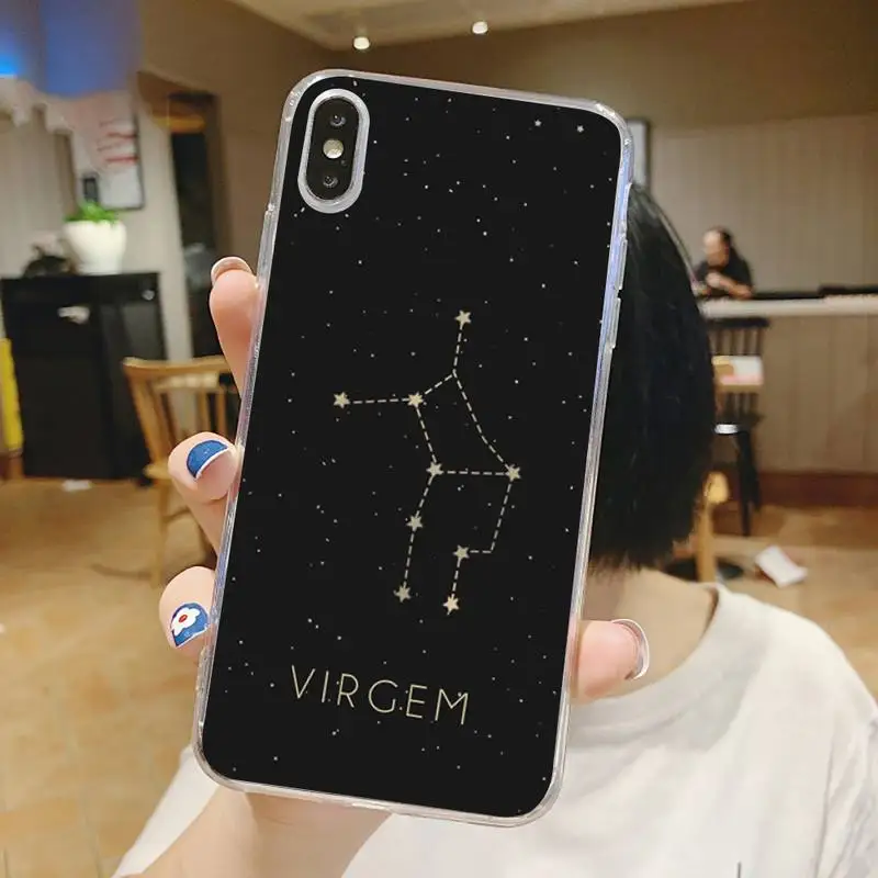 

12 constellations zodiac signs starry sky Phone Case Transparent for iPhone 6 7 8 11 12 s mini pro X XS XR MAX Plus