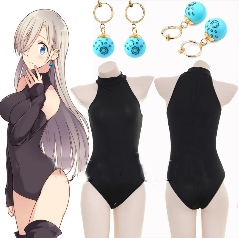 

Anime The Seven Deadly Sins Elizabeth Liones Cosplay Costume Nanatsu no Taizai Jumpsuit Liones Blue Sun Stars Moon Earrings