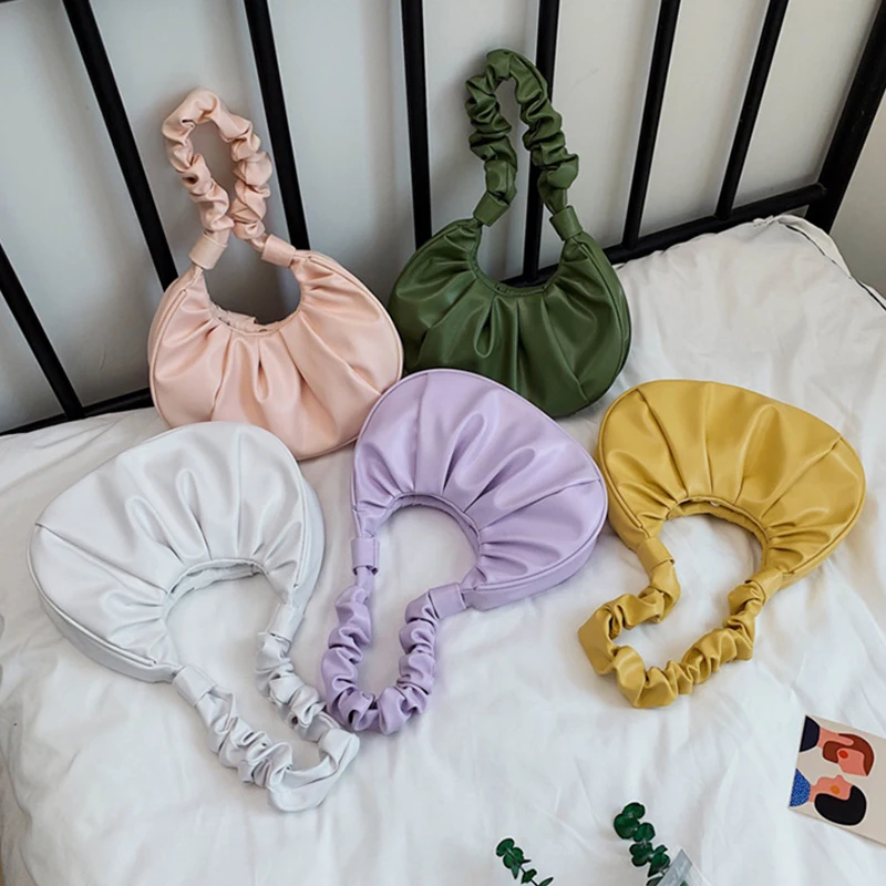 

Винтажная сумка на плечо 2021, модные сумки-тоуты для женщин, сумки, мягкая кожаная женская маленькая сумочка, Повседневная плиссированная су...