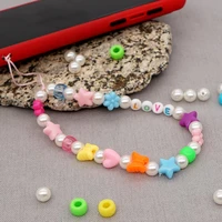 beaded mobile strap chain for phone charm beach pearl beads string phone cord lanyard 2021 love letter wrist ornament