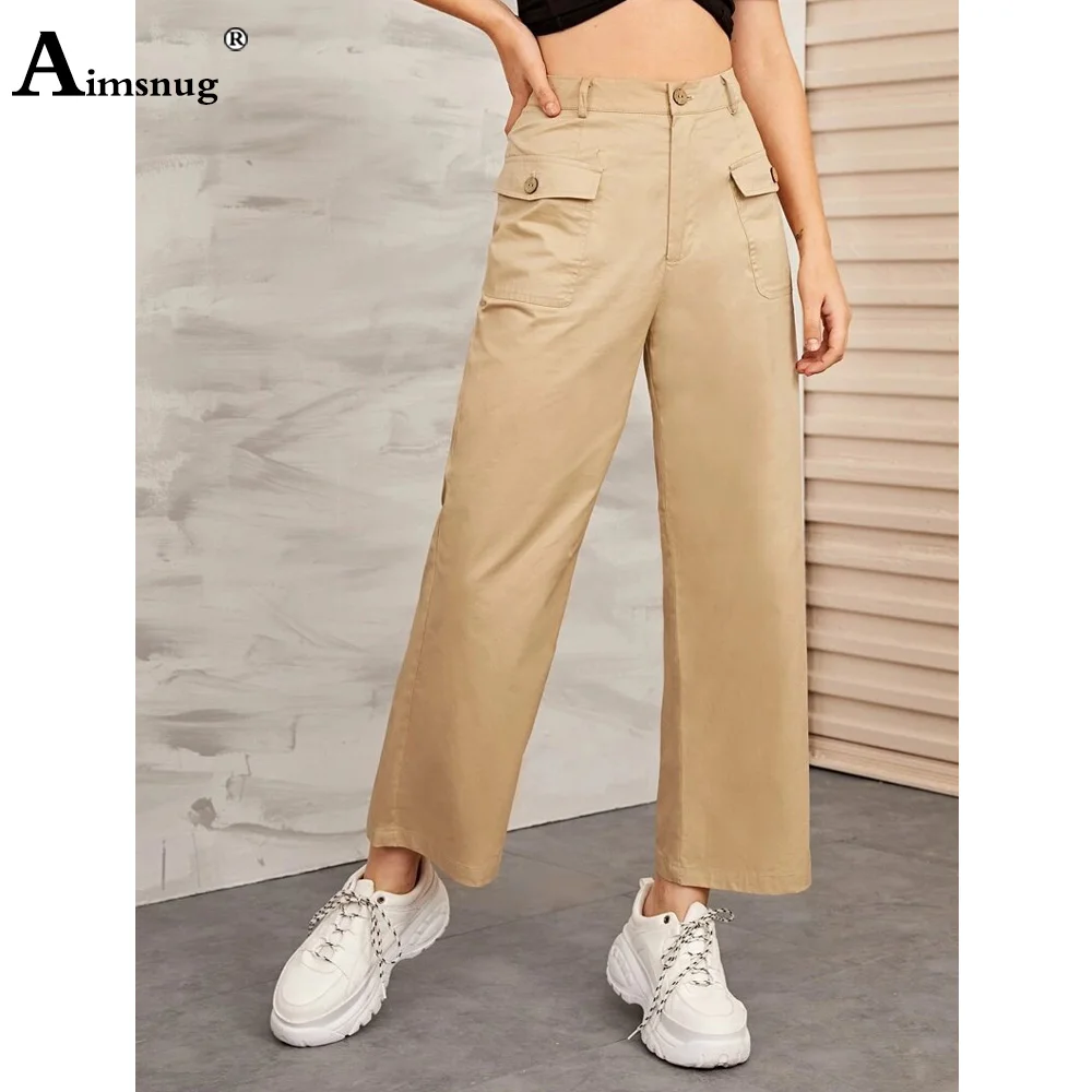 

Aimsnug 2021 Autumn Pants Women Fashion Straight Pants all-matched Casual Loose Button Fly Trousers Khaki Pant Female Streetwear