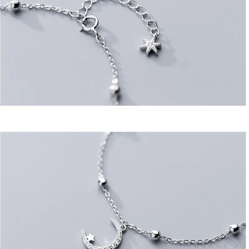 

100% 925 Sterling Silver Cubic Zirconia Moon Bead Statement Hand Charm CZ Party Bracelets Fine Jewelry for Women