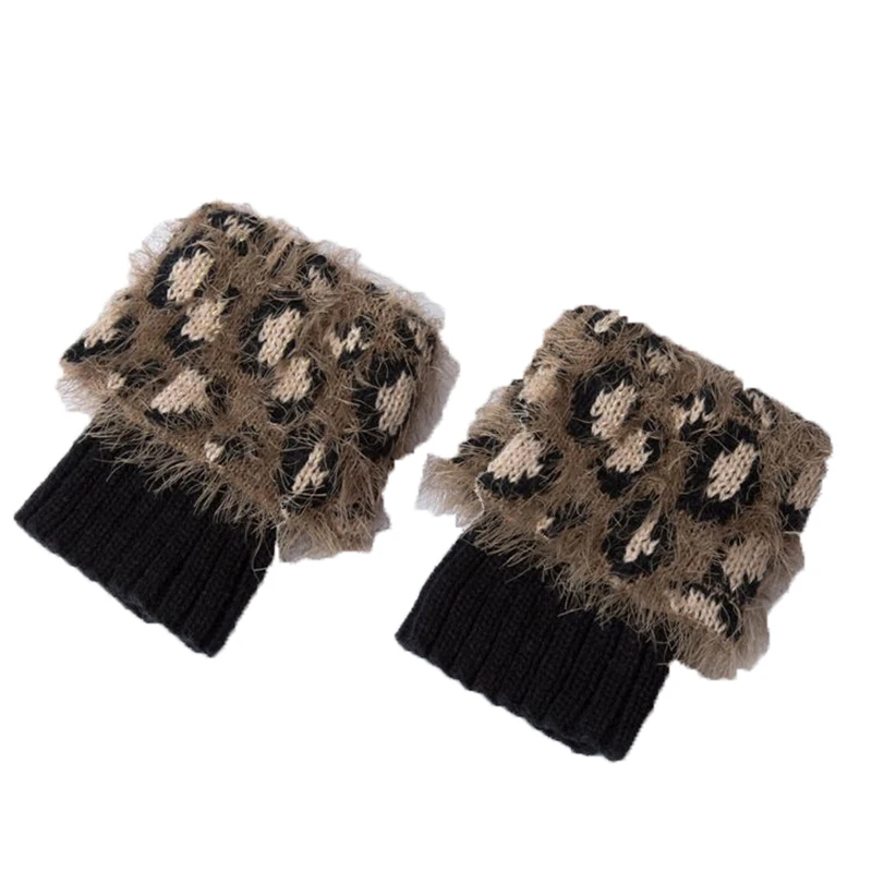 

Women's Knitted Fur Like Boot Cover Fur Warm Leg Cover Wool Protection Short Turn Leopard Print Feather Yarn Hosiery Leg Warmer