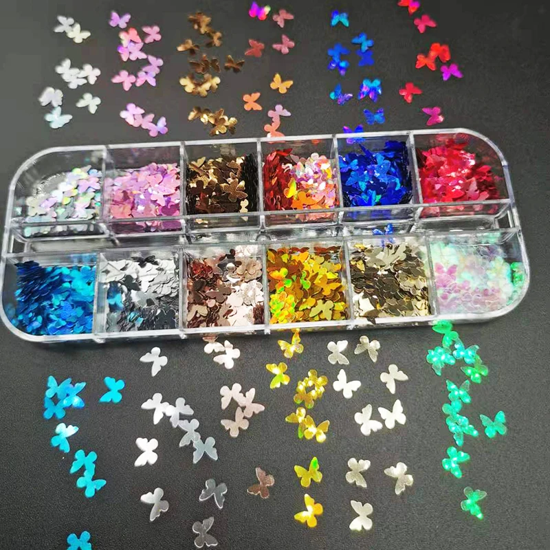 

1 Пакет голографический металлический блеск в форме бабочки блестки для ногтей 3D Красочные лазерные аксессуары для дизайна ногтей