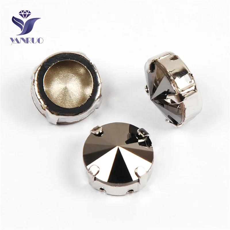 Jet Hematite Yanruo 1122 стакан Rivoli Strass хрустальные маскарадные камни металлическая установка DIY заостренный назад пришить стразы для поделок - Цвет: Jet Hematite