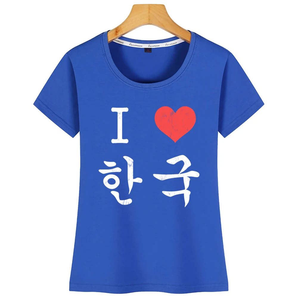Топы Футболка женская я люблю корейский язык хангуль сердце 34 рукава летняя Harajuku