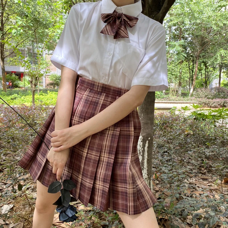

[Red Prison Bird] Girl's Summer High Waist Pleated Skirt Plaid Skirts Women Elegant JK Uniforms Girl School Dress Student Cloths
