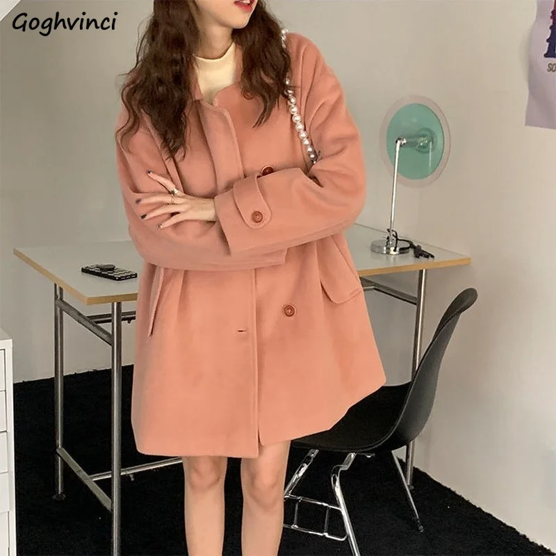 

Blends Women Turn Down Collar Solid All-match Warm Ulzzang Autumn Loose Casual Fashion Tender Classic Sweet College Retro Ins