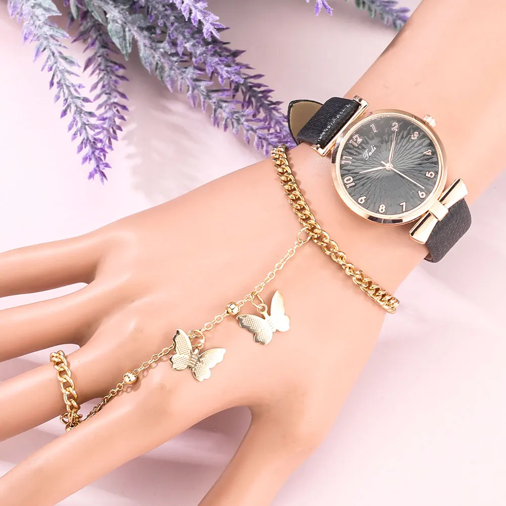 

1 шт. роскошные круглые кварцевые часы с указателем и 1 шт. браслет с кожаным ремешком наручные часы подарок оригинальные модные товары