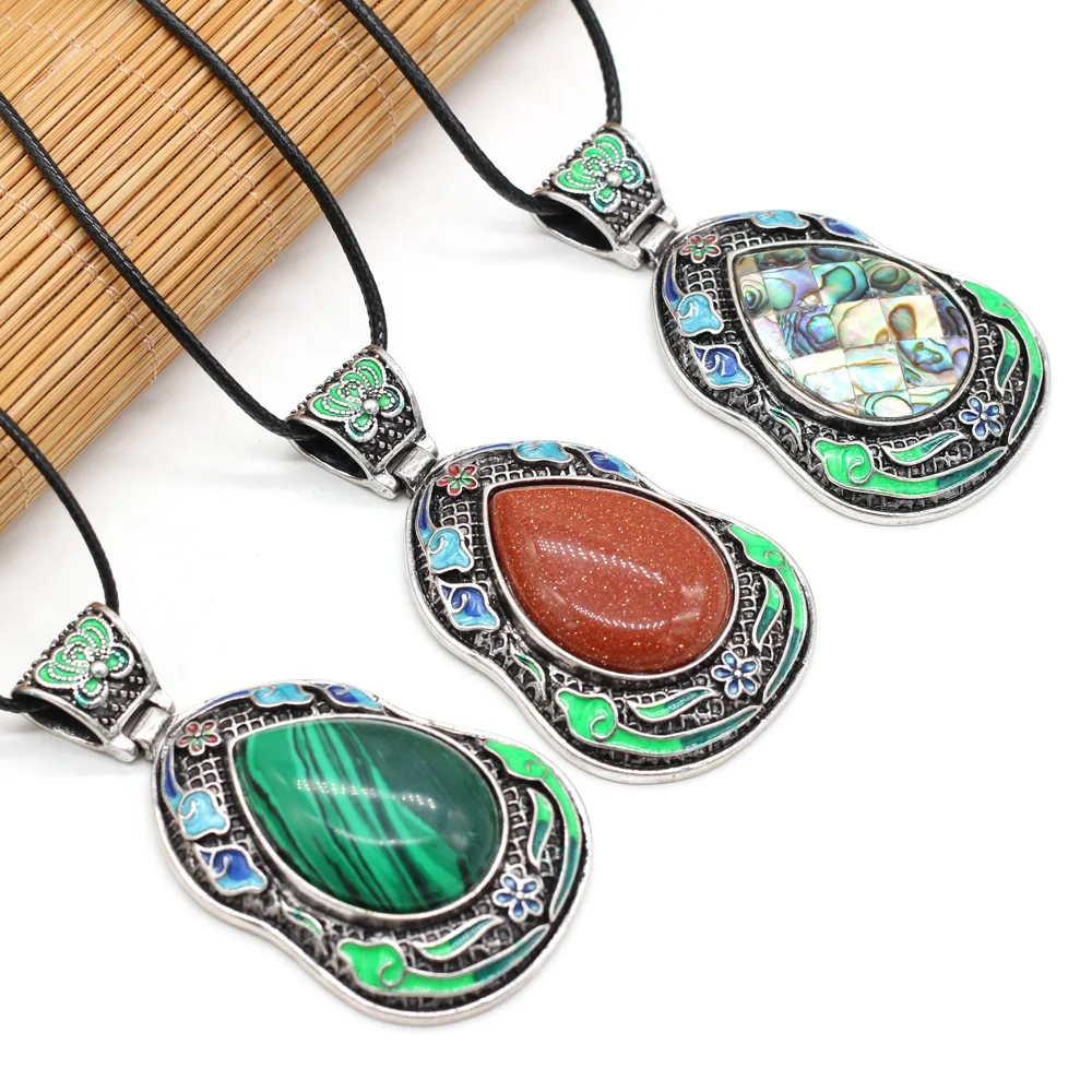 

Vintage Natural Stone Necklace Drop Shape Rose Quartz Opal Aventurine Pendant Neck Chain for Women Luxury Quality Jewelry Gifts